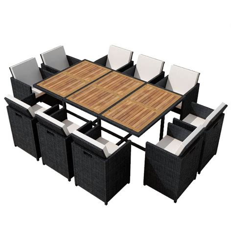 One of our most popular transformable tables at expand furniture is the ultimate space saving dining table set. Festnight 11 Piece Outdoor Garden Dining Set, 10 Chairs Black Poly Rattan Acacia Wood, Space ...