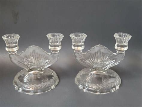 Vintage Candelabras Glass Double Arm Candle Holders Art Deco Candle Sticks Ebay