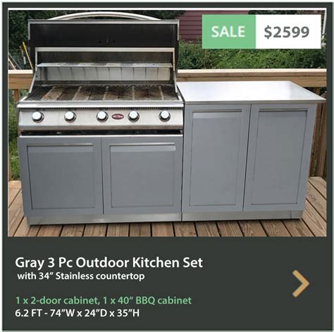 Gray 3 Pc Stainless Steel Outdoor Kitchen Bbq Grill Cabinet 2 Door