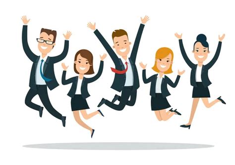 Business People Celebrating A Victory Jump On A White Background