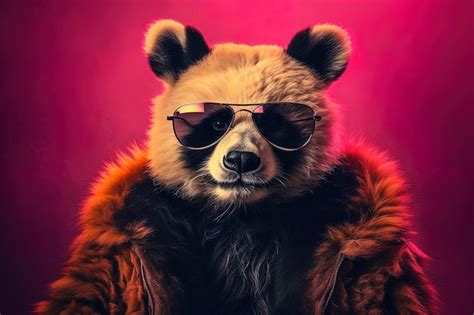 Premium Ai Image A Panda Bear Wearing Sunglasses With A Red Background