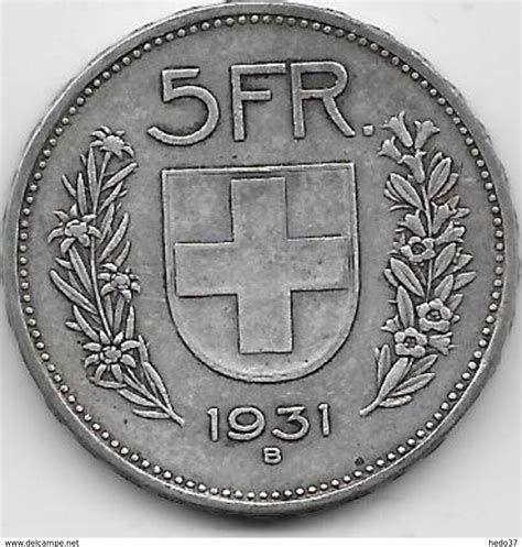 Schweiz Suisse 5 Francs 1931 Argent