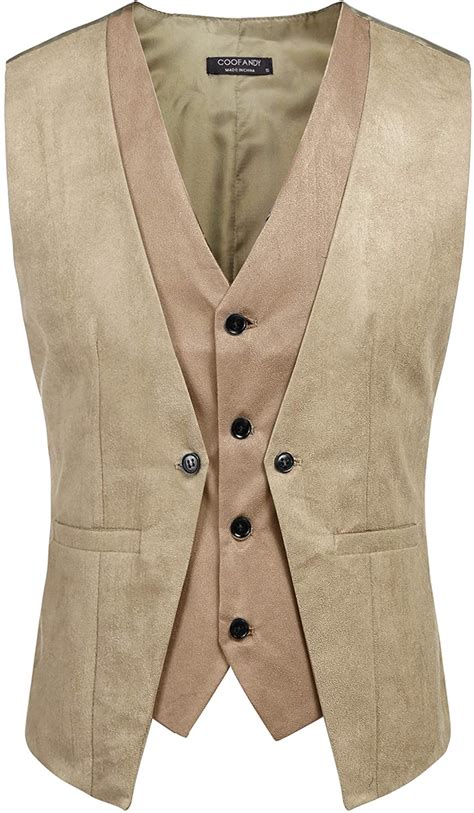 Coofandy Men S Suede Leather Vest Layered Style Dress Vest Waistcoat Ebay