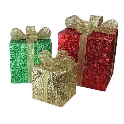 Set Of 3 Lighted Glistening Prismatic T Box Christmas Outdoor