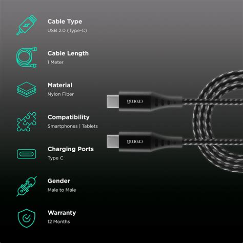 Buy Croma Type C To Type C 3 3 Feet 1M Cable Nylon Braided Grey Online Croma