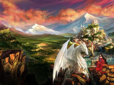 Download Wallpaper 1400x1050 Dragon Girl Elf Friendship Mountains