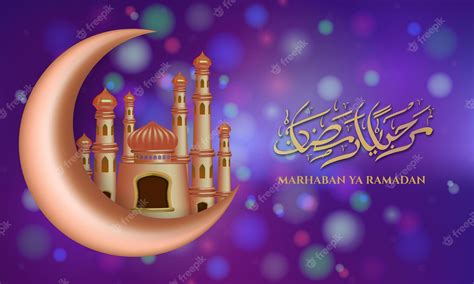 Premium Vector Marhaban Ya Ramadan Calligraphy With Mosque Glossy And