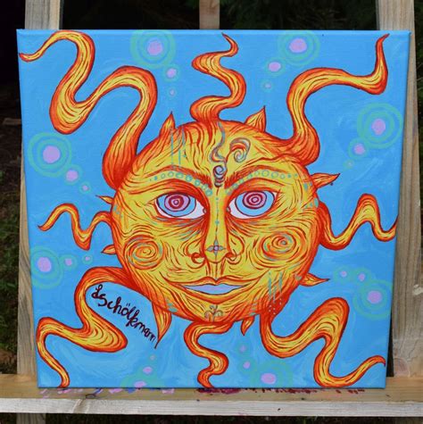 Sun Acrylic Painting On Canvas Psychedelic Sun Etsy