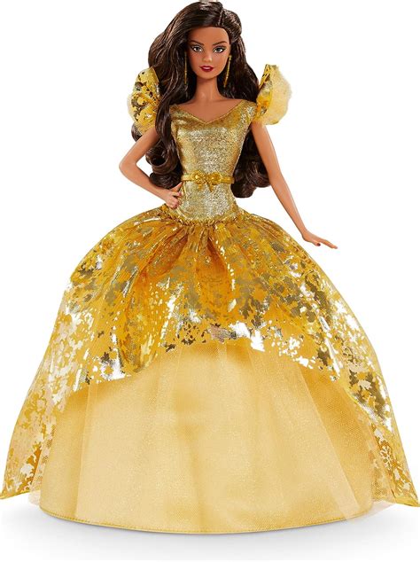 barbie signature 2020 holiday barbie doll 12 inch brunette long hair in golden gown with doll