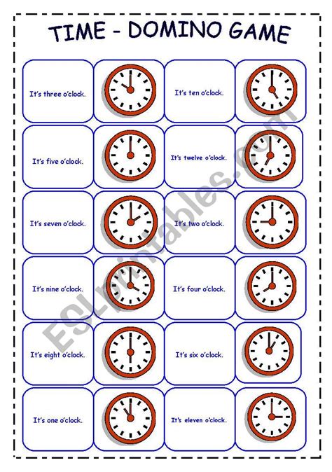Time Domino Game Esl Worksheet By Elinescheffer