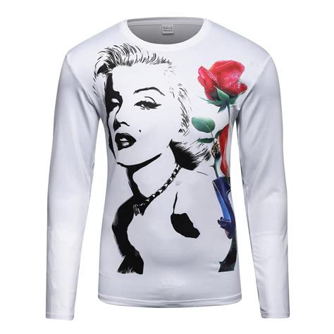 Mens Sports Jersey Tops 3d Printed Marilyn Monroe Red Roses Long Sleeve