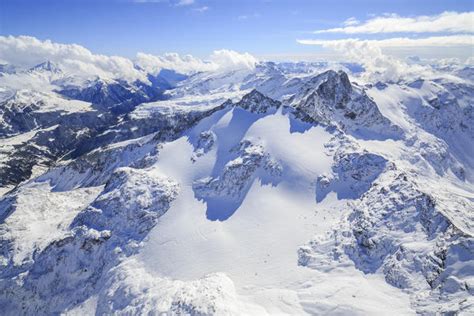 Aerial View Of Peak Ferrè Covered With Snow Spluga Valley