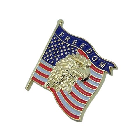 Lapel Pin American Flag Patriotic Gold Tone Enamel Freedom Bald Eagle