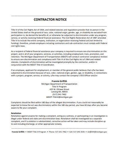 Free 12 Contractor Notice Samples In Pdf Ms Word Excel