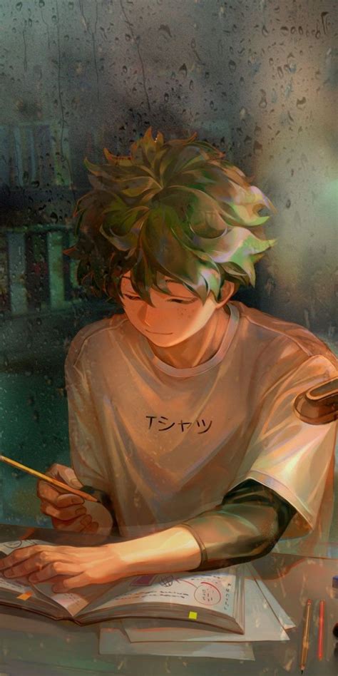 Homework Green Hair Anime Boy Art Izuku Midoriya 1080x2160