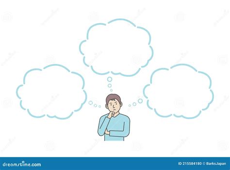 Vector Illustration Of A Thinking Man With Speech Bubbles Stock Vector