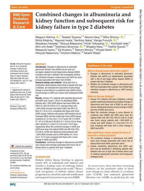 Pdf Combined Changes In Albuminuria And Kidney Function And