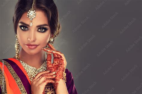 Portrait Of A Beautiful Indian Girl India Woman In Traditional Sari