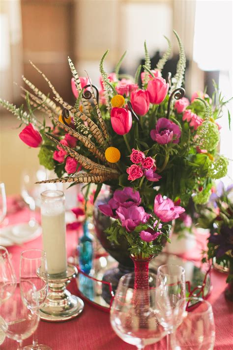 Bright Pink Flower Centerpiece With Greenery