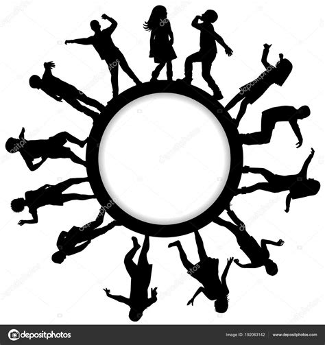 Circle Frames With Children Silhouettes Dancing — Stock Vector