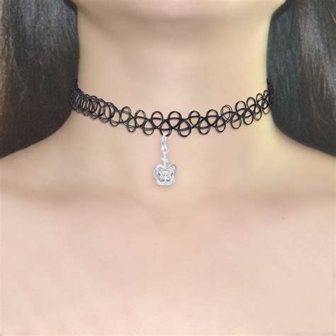 Kinitial 10pcs Black Lace Choker Necklace Silver Plated Cross Pendant