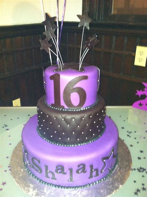 Purple Sweet 16 Birthday Cakes Tier Purple Black And Silver Sweet 16
