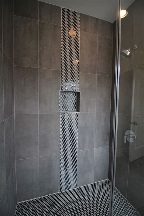 Grey matt granito tile (60.0x60.0)cm. Gray Bathroom Shower Ideas - K&B Construction Home Builders Remodeling Bergen County NJ