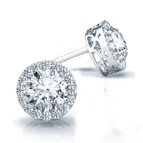 14k Round Diamond Halo Stud Earrings At Diamond And Gold W