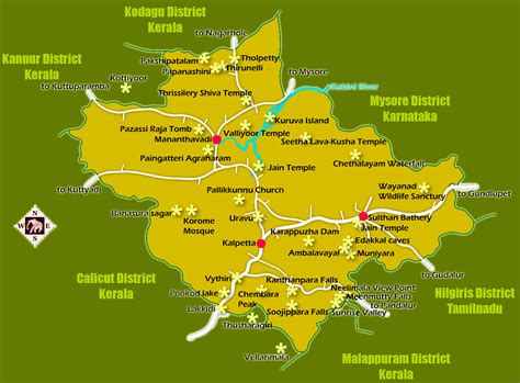 Travel map of ernakulam district with district headquarters, taluk headquarters, towns, places of tourist importance, distance in kilometers (km), district boundary, taluk boundary, national highway with number, major roads, other roads, railway line. Wayanad District of Kerala- Wayanad District Guide Maps Facts Kerala