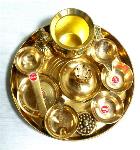 Antique Traditional Brass Pooja Thali Set Of Pcs Festival Spiritual Gift