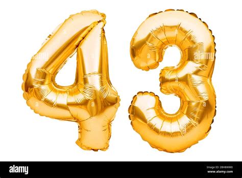 Number 43 Forty Three Made Of Golden Inflatable Balloons Isolated On