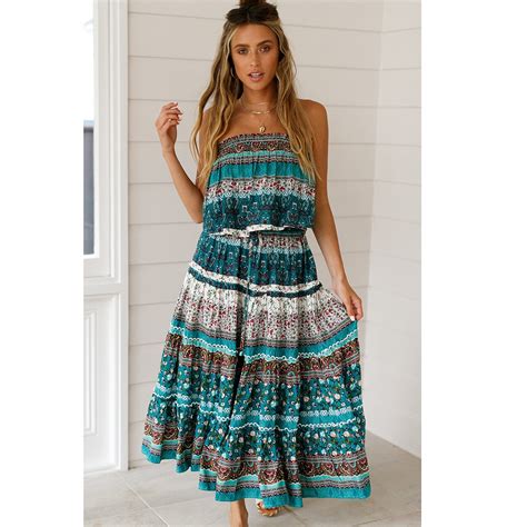 Grazia Print Boho 2 Piece Set Women 2019 Slash Neck Sleeveless Sexy