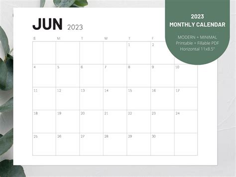 2023 Minimal Modern Editable Calendar Printable Monthly Etsy
