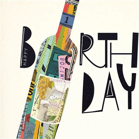 Happy Birthday Wine Bottle Art Deco Birthday Greeting Card Cards