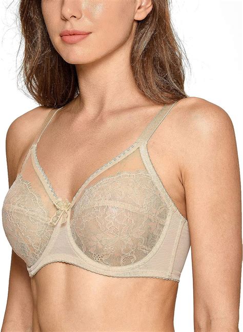 Delimira Womens Sheer Lace Unlined Full Cup Plus Size Underwire Bra Full Figure Bra