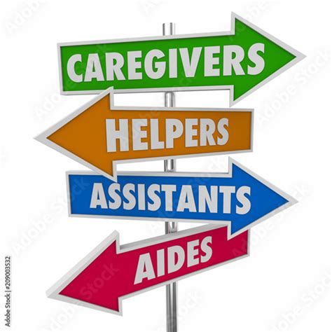 Caregivers Helpers Assistants Aides Signs Words 3d Illustration Stock