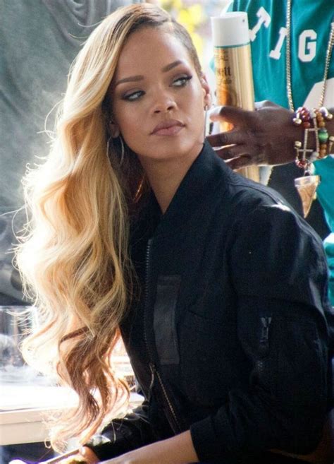 Custom Rihanna Side Part Dark Roots Light Blonde Wavy Brazilian Hair