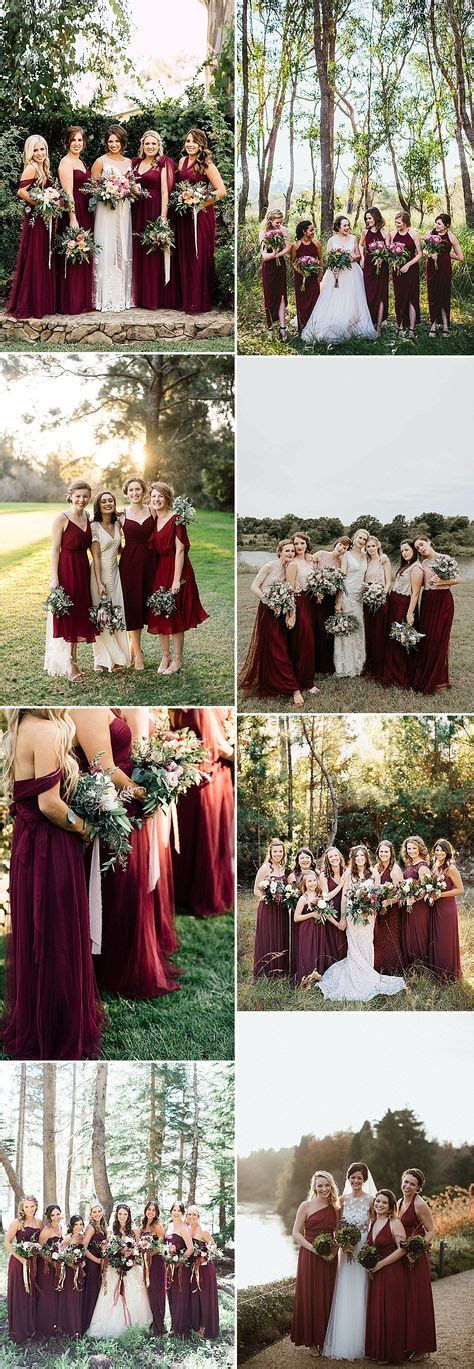 Autumn Bridesmaid Trends Including Burgundy And Forest Green Dresses