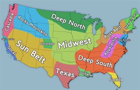 Updated Cultural And Geographical Regions Of The Usa Oc Imaginarymaps