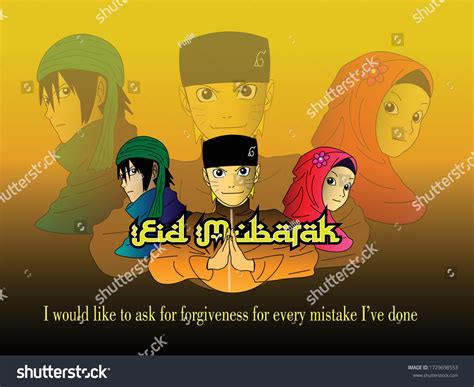 Eid Mubarak Naruto Anime Greeting Cards Stock Vector Royalty Free