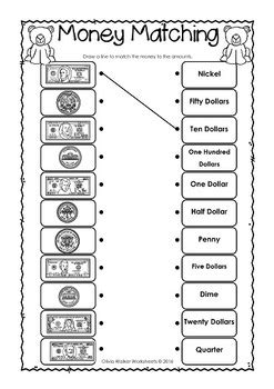 money worksheets printables kindergarten grade  usa coins notes