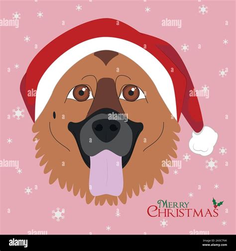 Christmas Greeting Card German Shepherd Dog With Red Santas Hat Stock