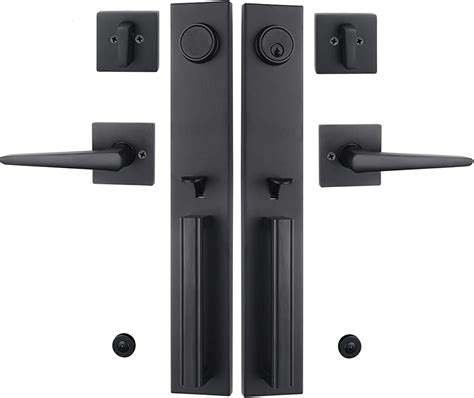 Double Door Handlset For Front Door In Matte Black Keyed Entry Handle