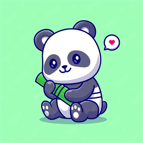 Free Vector Cute Baby Panda Hug Bamboo Cartoon Vector Icon