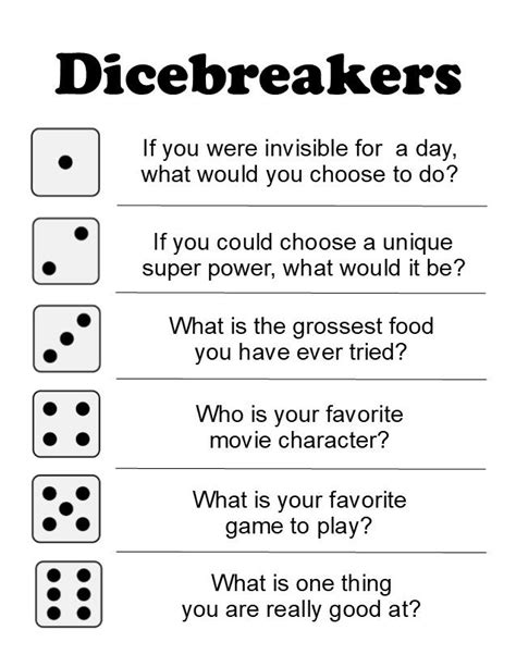 Dicebreakers Ice Breakers Using Dice Team Meeting Ideas Icebreaker