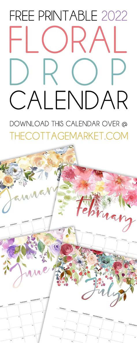 The Free Printable Floral Drop Calendar Is Shown In Four Different