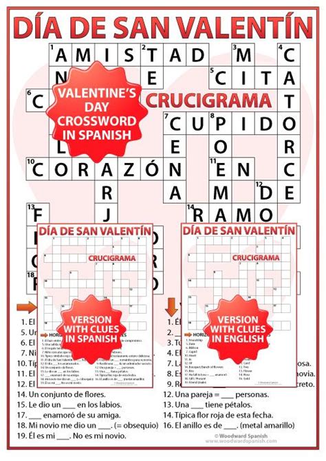 Valentines Day Crossword In Spanish Crucigrama Día De San Valentín
