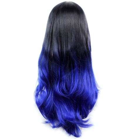 Wiwigs Long Wavy Lady Wigs Black Brown And Blue Dip Dye