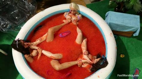 small red pool filled with lorelei lee casey calvert and rilynn rae