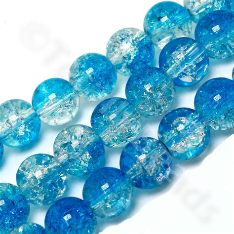 Crackle Beads Round 8mm Clear And Turquoise 50pcs Craft Hobby